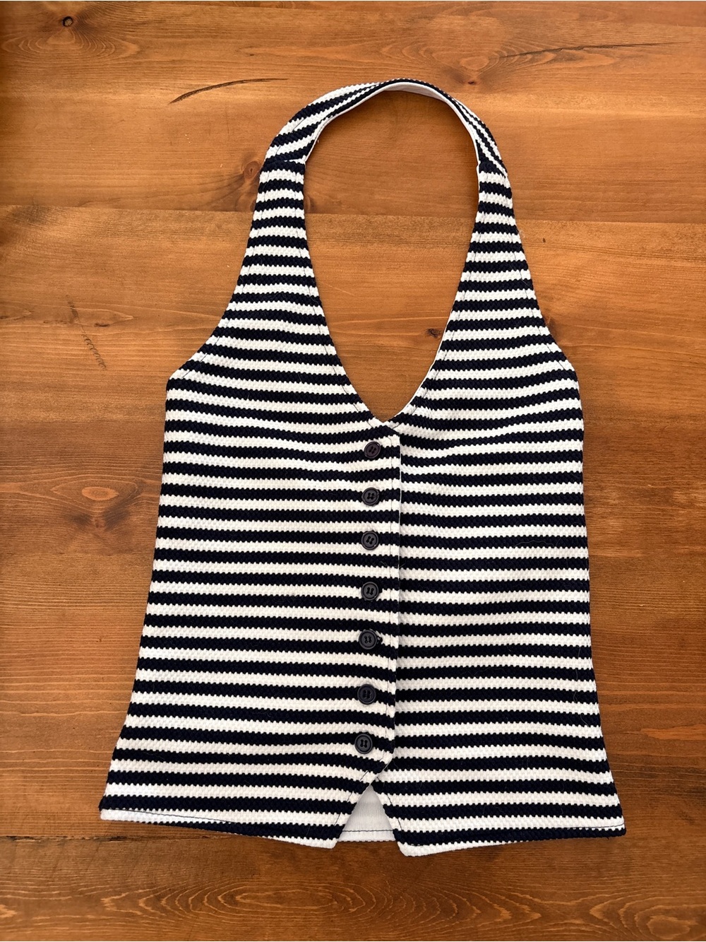 Derek Heart Black & White Striped Knit Halter Button-Front Top
